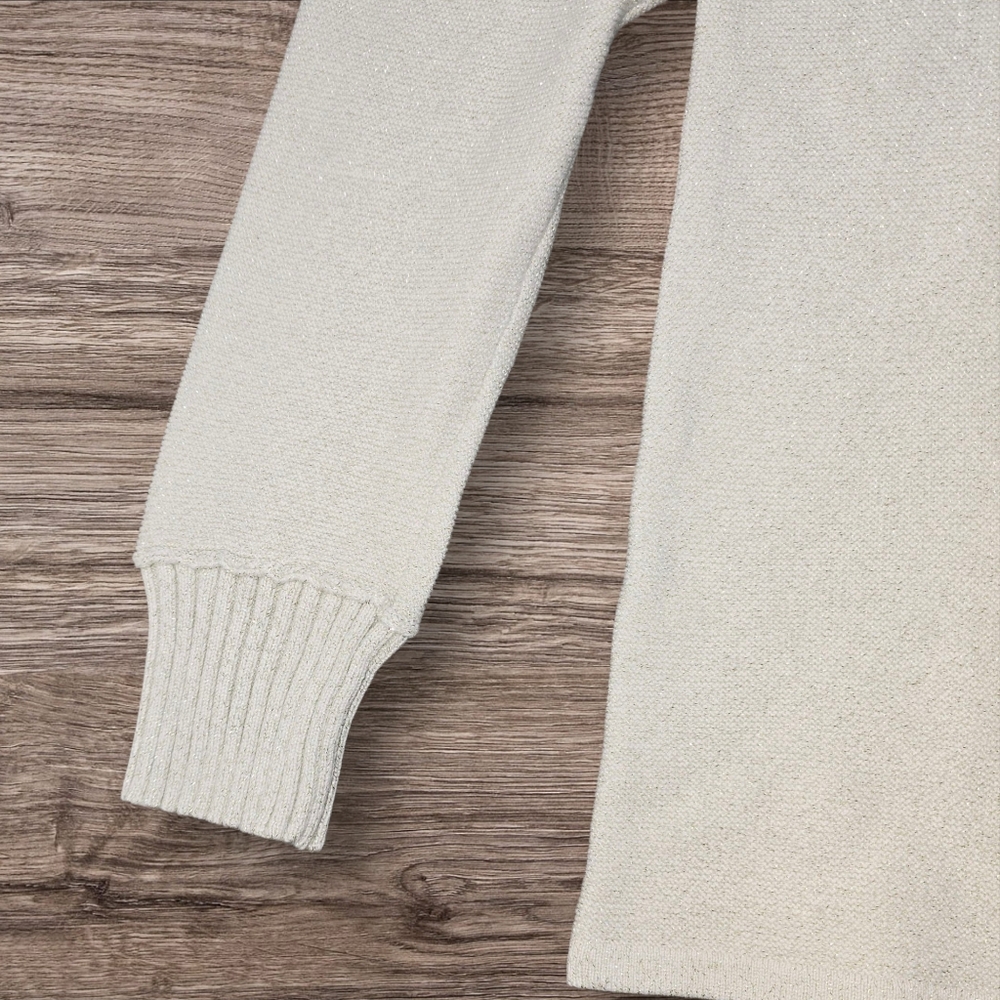Ann Taylor Mock Neck Knit Sweater | Women's Large | Ivory White Metallic Holiday - Picture 3 of 7